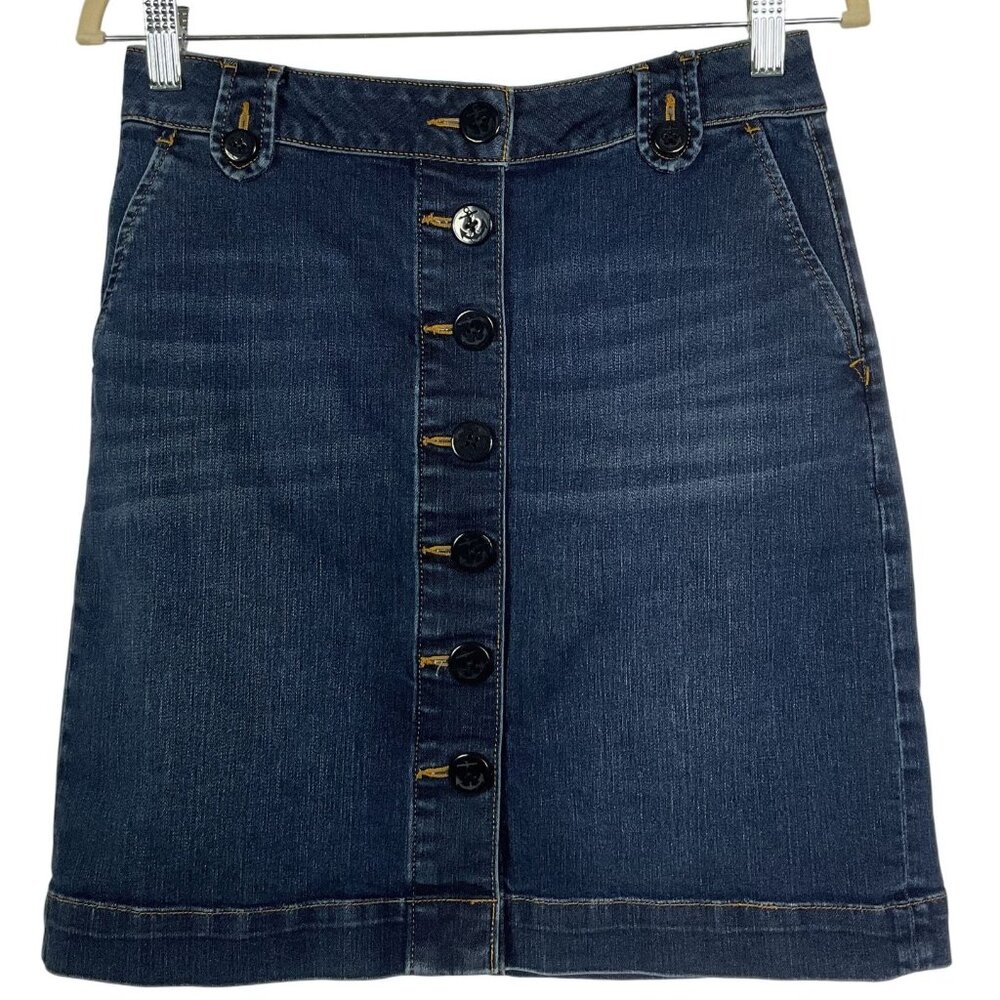 Talbots Denim, Nautical Button Skirt, size 2 Petite, Pockets, Stretch